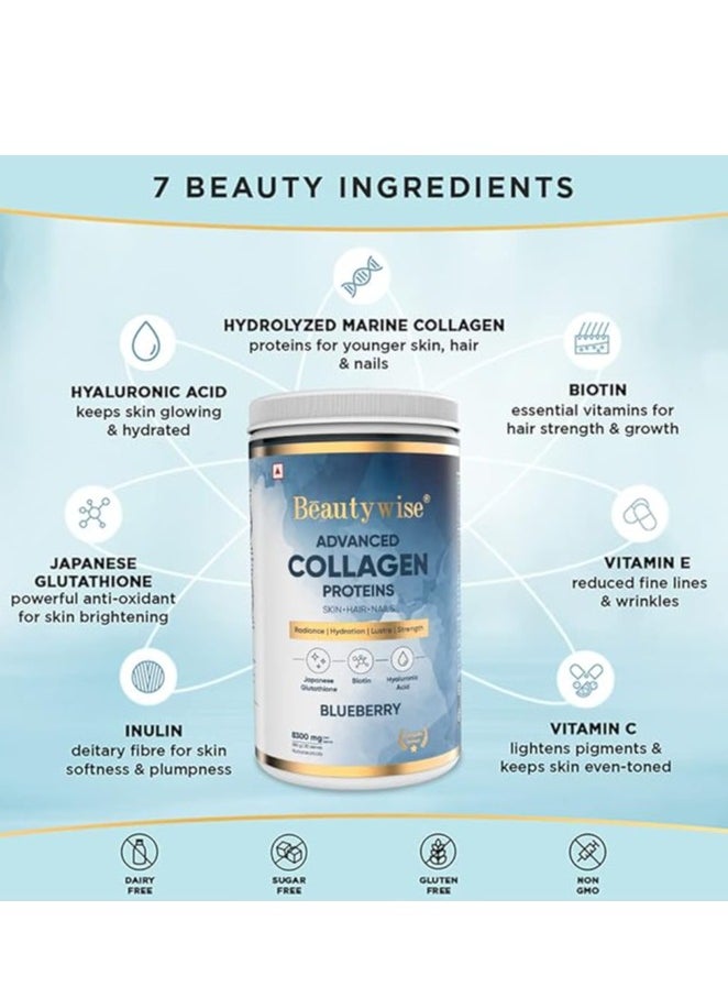 Beauty Wise Advanced Marine Collagen Proteins Powder With Hyaluronic Acid, Glutathione And Biotin - Blueberry 250G  - Image 2