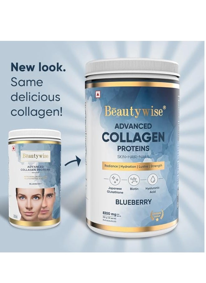 Beauty Wise Advanced Marine Collagen Proteins Powder With Hyaluronic Acid, Glutathione And Biotin - Blueberry 250G  - Image 3