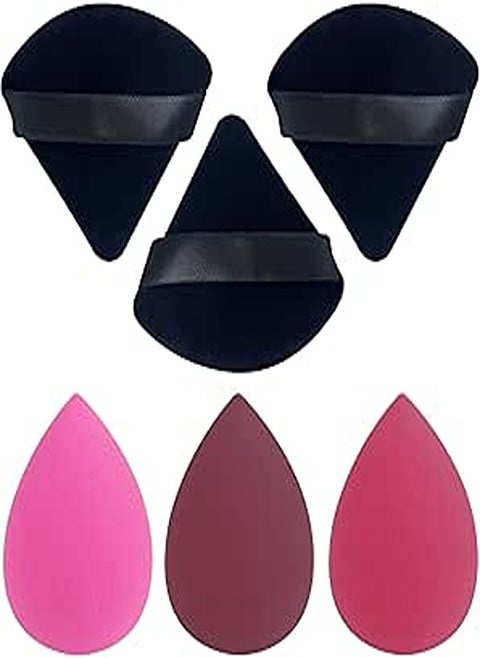 2-pack beauty blender sponge and powder puff triangle for face and body, make up sponge set for setting powder, foundation, cream, liquid, triangular powder puff for under eye, loose powder and corner