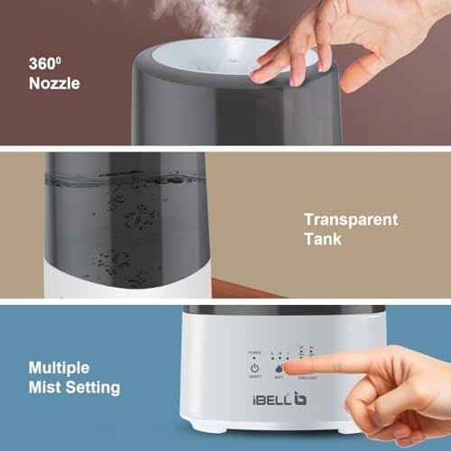 iBELL HU350P Humidifier – 3.5 L Capacity, Ultra-Quiet Operation, 360° Rotating Nozzle, Adjustable Mist Control, Ambience Lights, Up to 24 Hours Continuous Run Time (Black) - Image 4