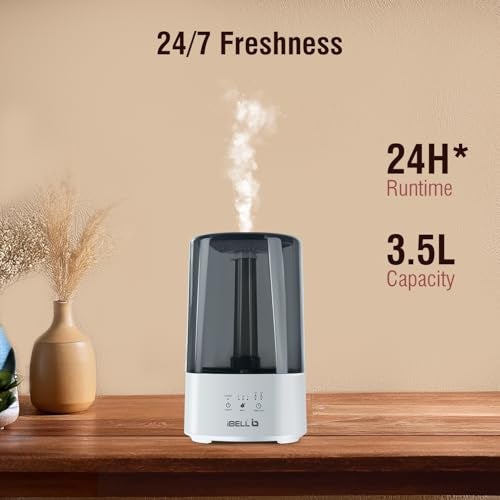 iBELL HU350P Humidifier – 3.5 L Capacity, Ultra-Quiet Operation, 360° Rotating Nozzle, Adjustable Mist Control, Ambience Lights, Up to 24 Hours Continuous Run Time (Black) - Image 3