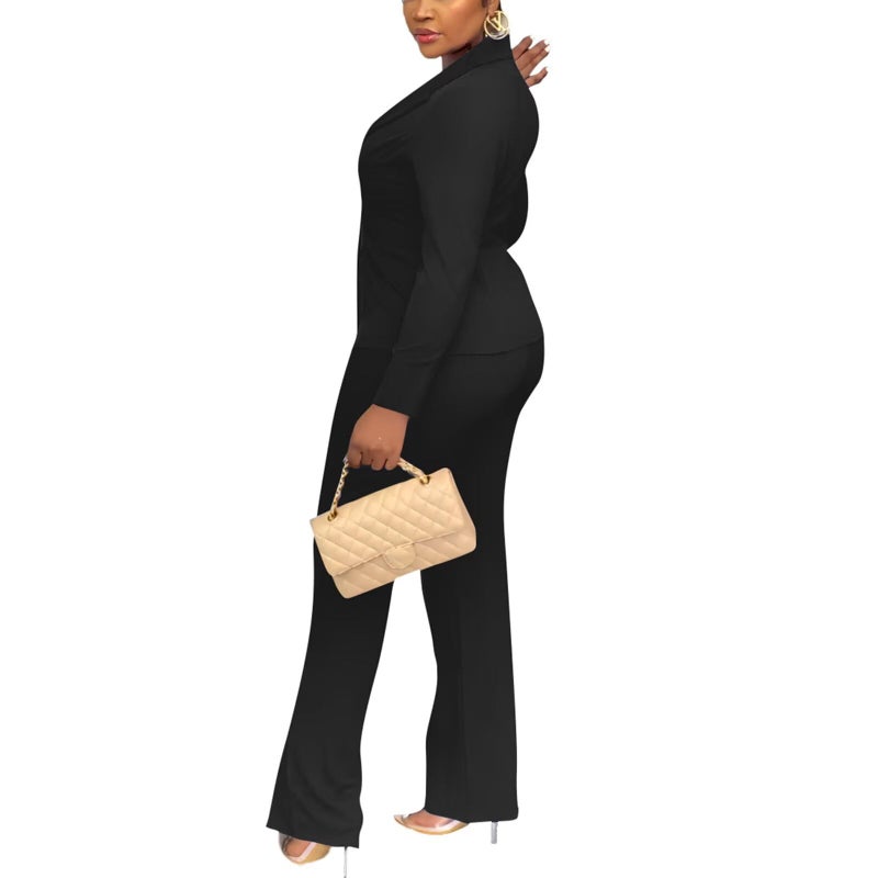 Kafiloe Women Double Breasted Blazer Pants Suit 2 Piece Outfits Casual Long Sleeve Blazer Set for Work Business Black XL - Image 5