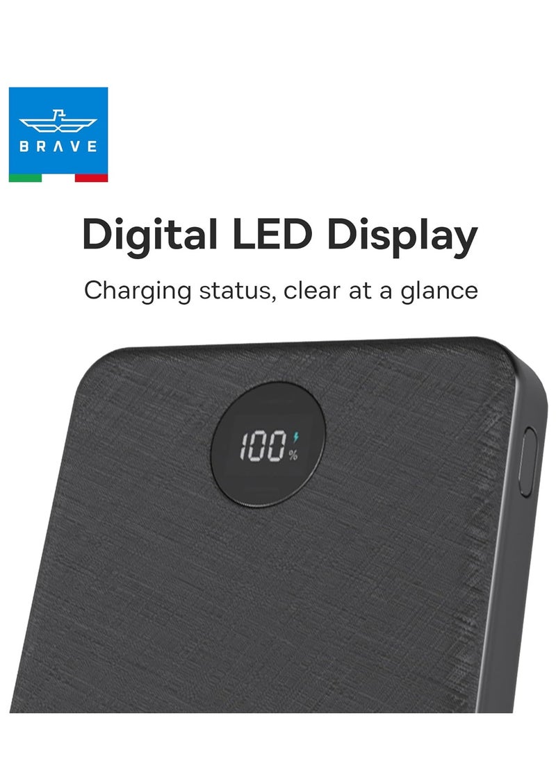 Brave - 10,000mAh Slim USB-C Power Bank, PD 22.5W Portable Charger with PD3.0 & QC3.0 Fast Charging, LED Display Battery Pack for iPhone 16/15/14/13/12/11 Pro, Samsung S24/S23/S22, Android Devices, Tablets, and More Compact & High-Speed Charging Solution for On-the-Go - Image 1