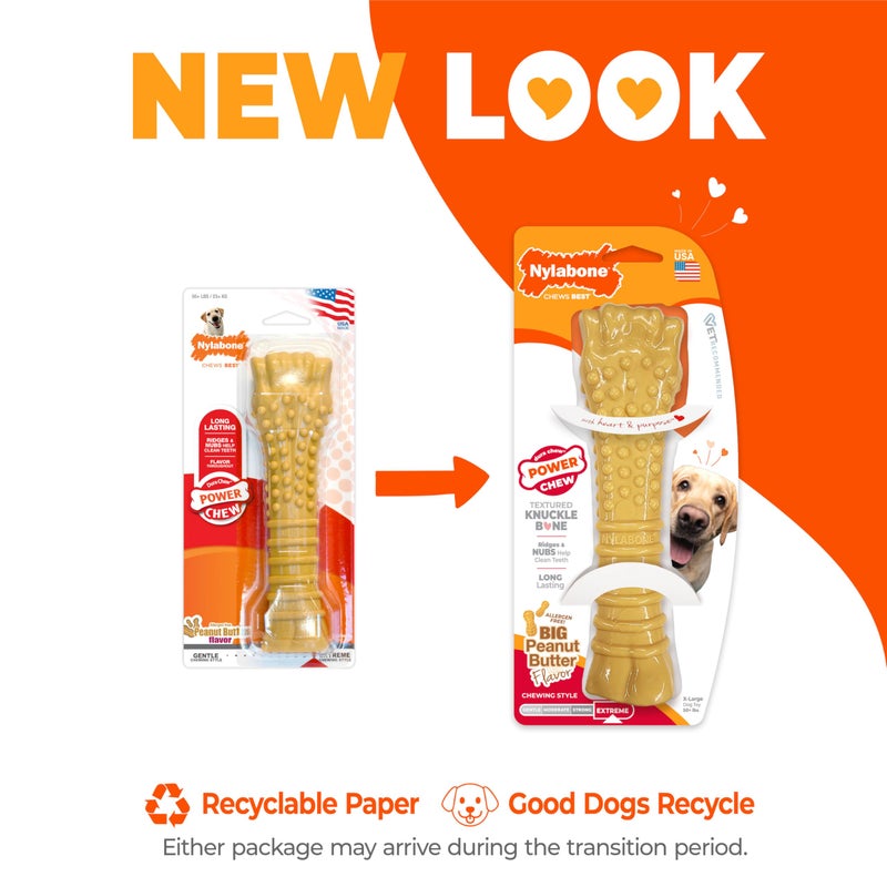 Nylabone Power Chew Textured Knuckle Bone - Dog Toys for Aggressive Chewers - Peanut Butter Chew Toy - Large Dog Chew Toys - Peanut Butter Flavor, X-Large - Over 50 Ibs. (1 Count) - Image 3