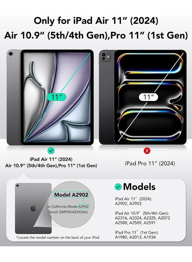 راكسوم جراب ثلاثي الطيات رفيع باللون الوردي لجهاز iPad Air مقاس 11 بوصة (M2 2024) والجيل السادس/الخامس/الرابع - ملحق مغناطيسي، ودعم قلم رصاص، وحماية متينة  - Image 2