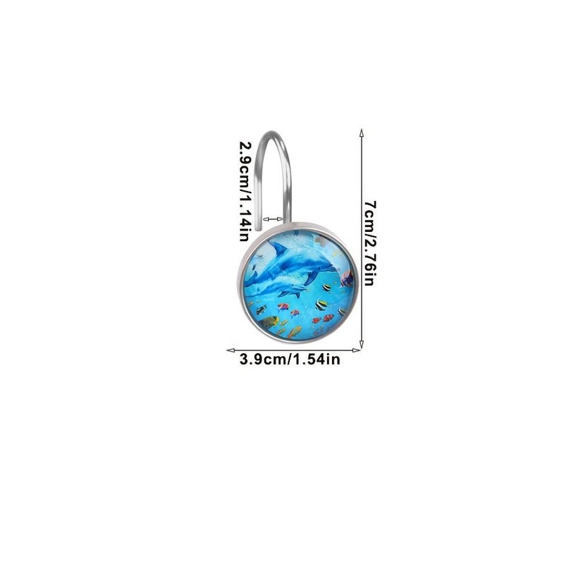 12Pcs Blue Nautical Dolphin Shower Curtain Hooks Rust Resistant Bathroom Decor - Image 3