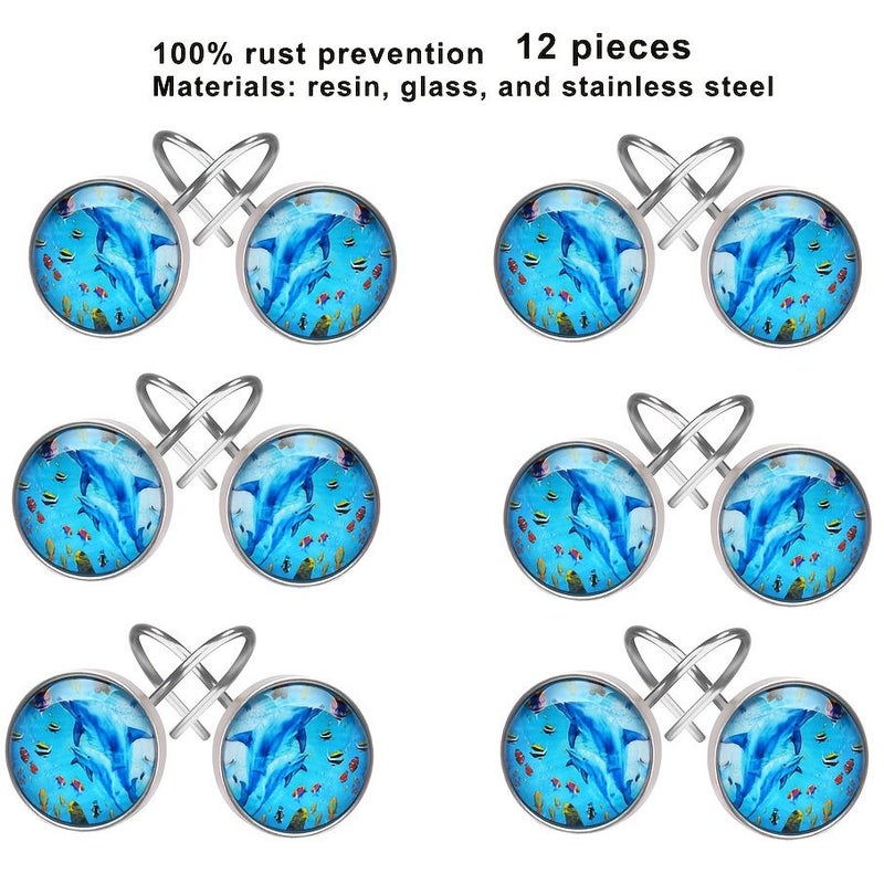 12Pcs Blue Nautical Dolphin Shower Curtain Hooks Rust Resistant Bathroom Decor - Image 4