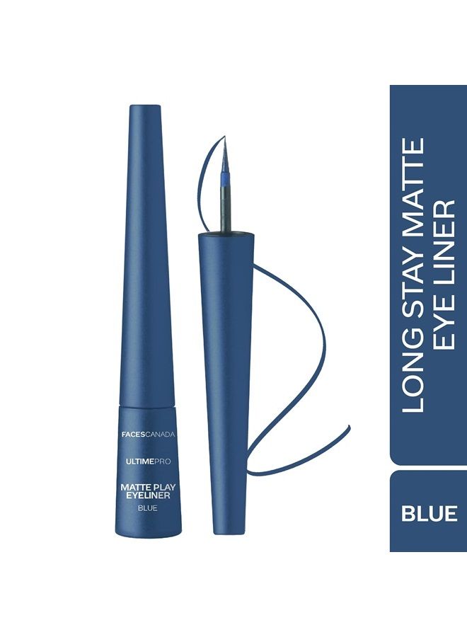 Facescanada Faces Canada Matte Play Liquid Eyeliner, Black, Blue, Smooth Matte Finish, 24 Hrs Long Stay, Waterproof, Smudgeproof, Fine Tip Precise Application, Dermatologically Tested, Sapphire (Blue), 0.08 Oz - Image 2