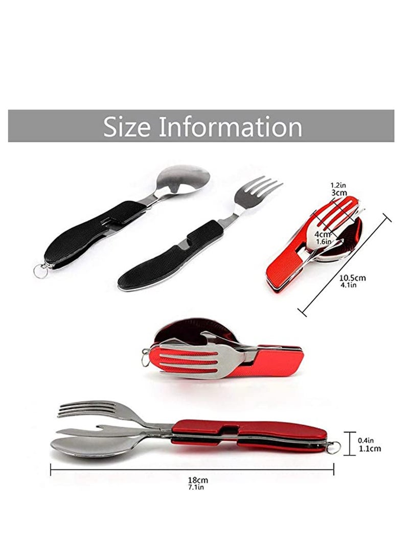 Camping Utensils, 4-in-1 BBQ Multifunctional Tool, Fork Spoon Knife Bottle Opener, Stainless Steel Folding Camping Cutlery for Picnic Travel BBQ  - Image 2