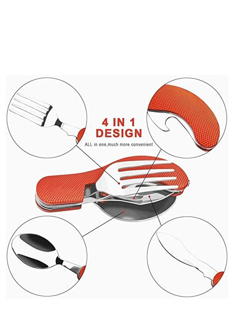 Camping Utensils, 4-in-1 BBQ Multifunctional Tool, Fork Spoon Knife Bottle Opener, Stainless Steel Folding Camping Cutlery for Picnic Travel BBQ  - Image 3