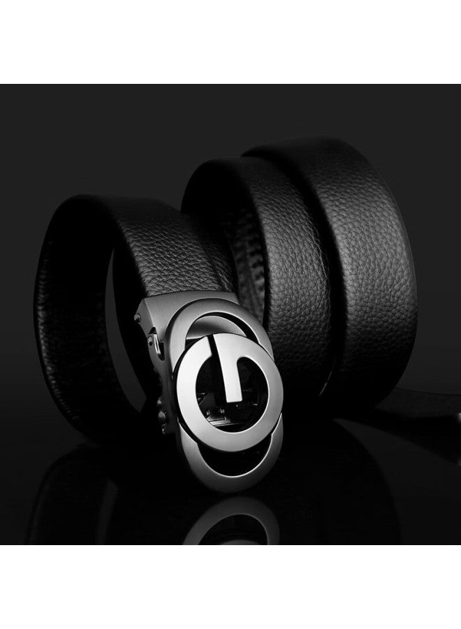 Cow Men's Automatic Buckle Genuine Top Grain Leather Belt Casual Jeans Business Belt C-858 Gun Color - Image 2