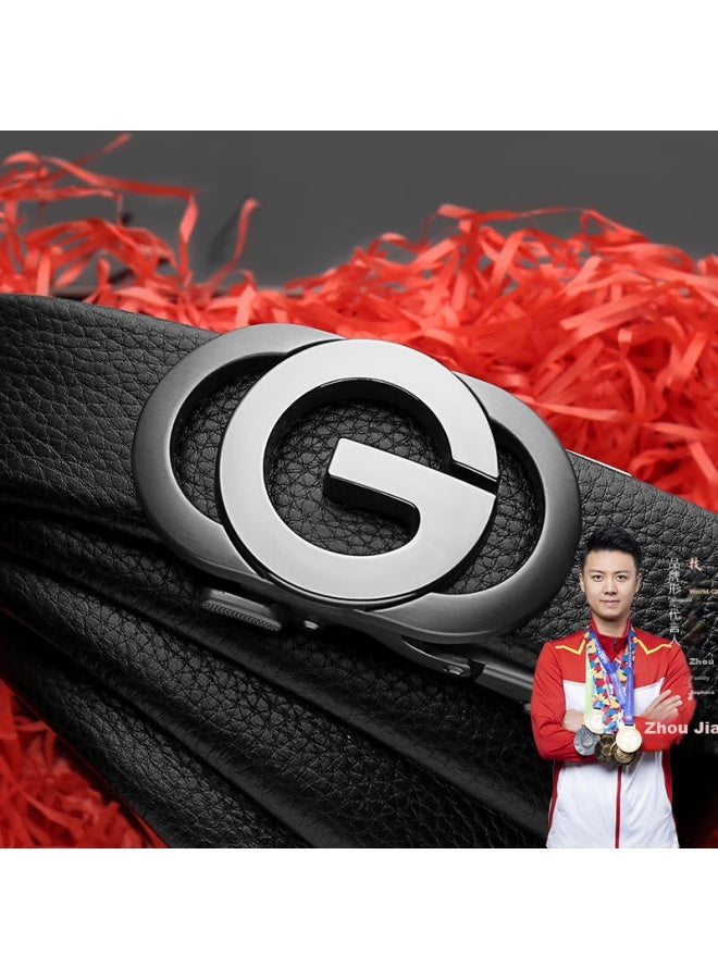 Cow Men's Automatic Buckle Genuine Top Grain Leather Belt Casual Jeans Business Belt C-858 Gun Color - Image 1