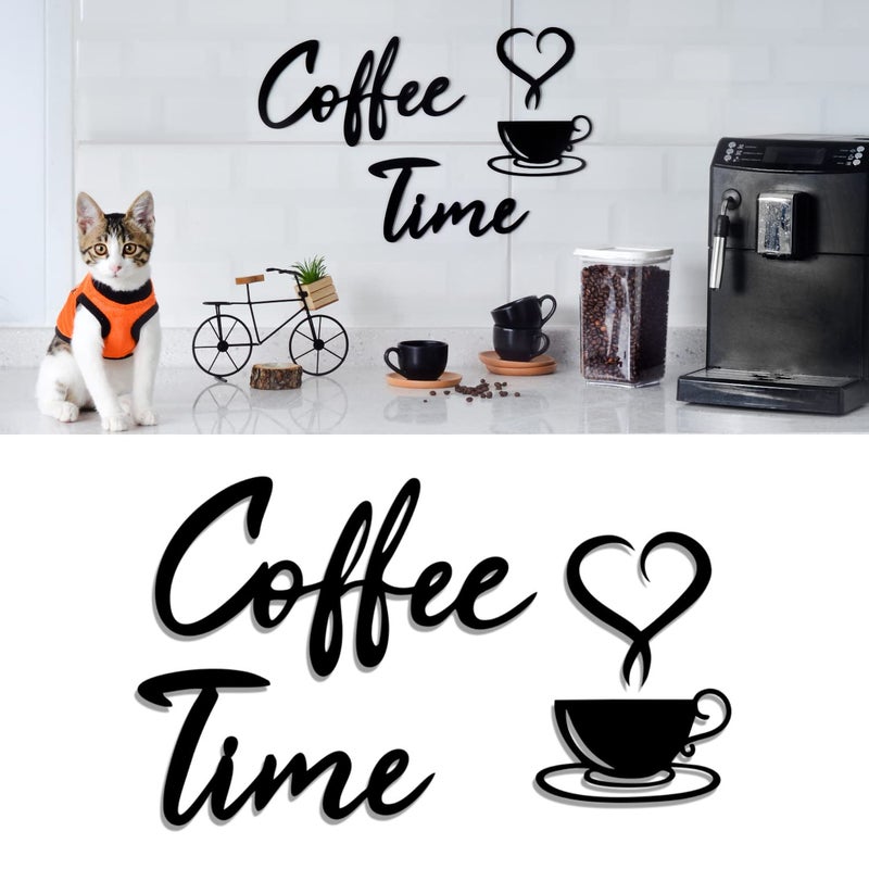 4eN Coffee Time Modern Wall Art  Sign Set  Wooden MDF 4 Pieces for Kitchen  Cafe