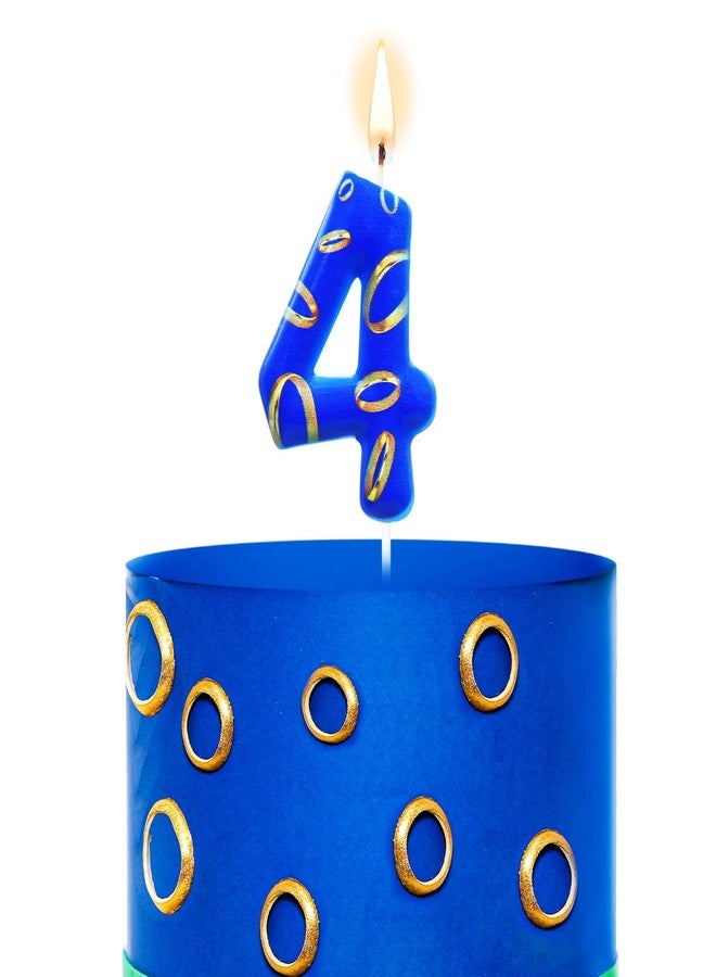 Conelist Number 4 Blue and Golden Rings Birthday Number Candle Blue Birthday Cake Topper for Boys Girls Cartoon Theme Party Decor Supplies - Image 1