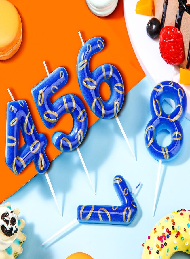 Conelist Number 4 Blue and Golden Rings Birthday Number Candle Blue Birthday Cake Topper for Boys Girls Cartoon Theme Party Decor Supplies - Image 2