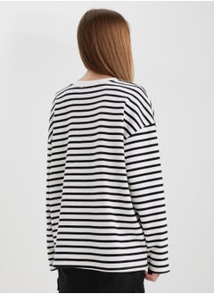 DeFacto Oversize Fit Crew Neck Striped Thick Sweatshirt Fa  - Image 2