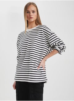DeFacto Oversize Fit Crew Neck Striped Thick Sweatshirt Fa  - Image 4