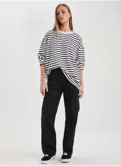 DeFacto Oversize Fit Crew Neck Striped Thick Sweatshirt Fa  - Image 5