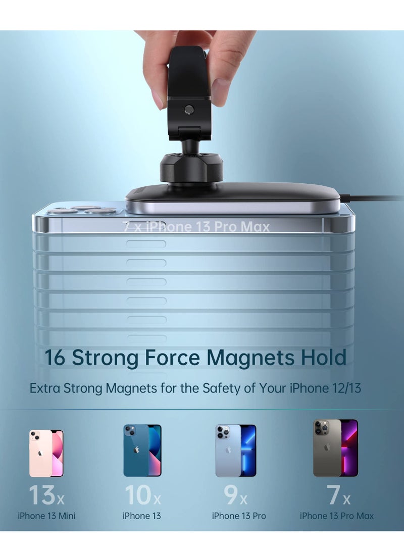 MagSafe Car Mount Charger, 360 Adjustable Magnetic Wireless Car Charger, Air Vent Magnetic Car Mount Phone Holder Charger Compatible with MagSafe iPhone 14 13 12 Series (with Car Adapter) - Image 2