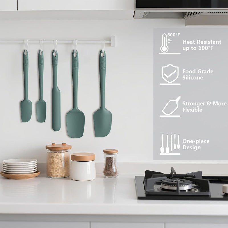 Coukre Silicone Spatula Set of 5,High Heat Resistant, Food Grade Silicone, Upgraded Extended Reinforced Handle,Dishwasher Safe, for Baking, Cooking (Pure Dark Green, Solid color) - Image 5