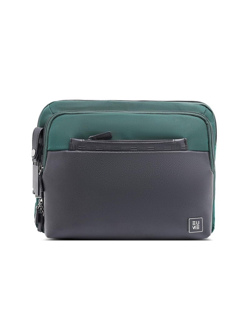 EUME Workport Laptop Sling Bag for Men & Women, Fits MacBook Neo, MacBook Air, iPad & Tablets Up to 13 Inch, Laptop Sleeve Office Bag, Multi Pockets, Vegan Leather & Nylon Fabric, Olive Green - Image 1