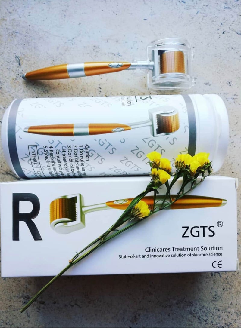 زد جي تي اس أسطوانة تدليك الوجه وعلاج البشرة ديرما رولر بالإبر الدقيقة قياس  0.75  مم ذهبي - Image 3