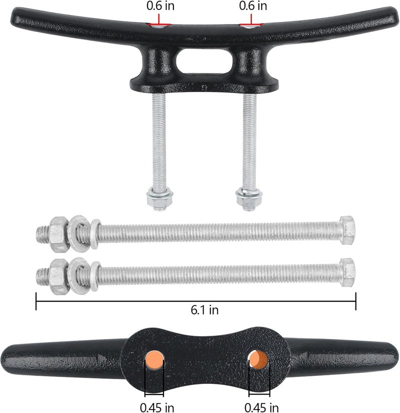 VEITHI Dock Cleats 6/8/10 inch With Hardware,Electrophoretic Coated Black Boat Cleat Dock Boat Cleats,Rope Cleat Boat Dock Cleats Ideal for Boat Docks, Decks, Piers for Tying up Boats (2,4,6,8,12 Pack) - Image 3