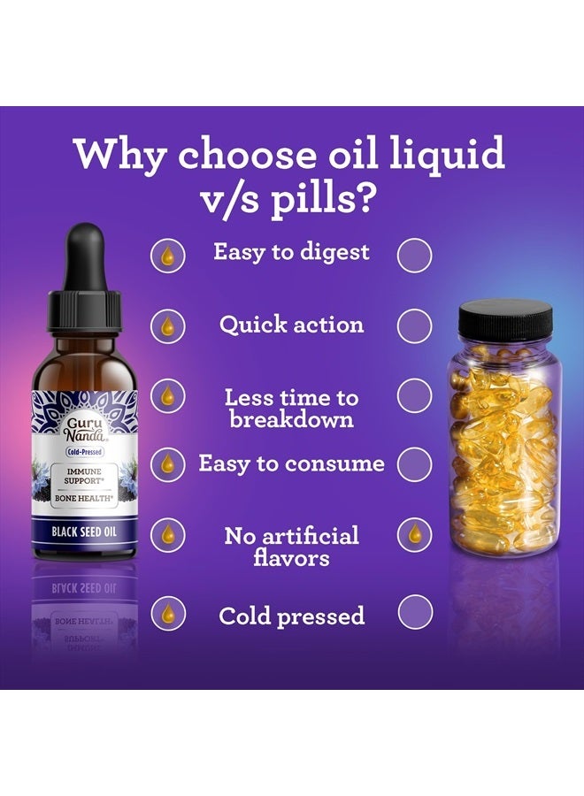 GuruNanda Black Seed Oil, Cold-Pressed Nigella Sativa - Rich in Vitamin D3 5000 Units, K2 & E, High Thymoquinone | Potent Antioxidant for Immune Support, Non-GMO, 2 Fl.oz - Image 3