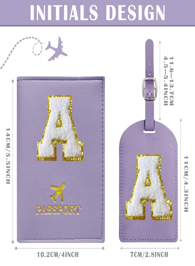 COSHAYSOO مجموعة حامل جواز سفر بنفسجي اللون من COSHAYSOO مع بطاقة تعريف أمتعة أولية معتمدة من إدارة أمن النقل الأمريكية (TSA) مع رقعة حروف شينيل مخصصة للنساء والفتيات المراهقات، وعلامة تعريف لطيفة لحقيبة السفر (A) - Image 4