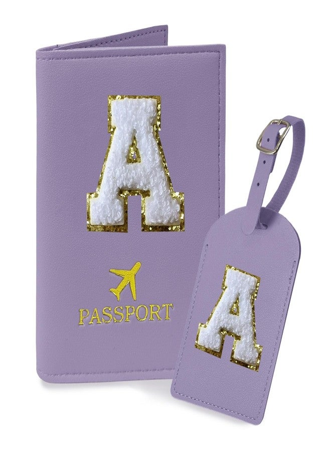COSHAYSOO مجموعة حامل جواز سفر بنفسجي اللون من COSHAYSOO مع بطاقة تعريف أمتعة أولية معتمدة من إدارة أمن النقل الأمريكية (TSA) مع رقعة حروف شينيل مخصصة للنساء والفتيات المراهقات، وعلامة تعريف لطيفة لحقيبة السفر (A) - Image 1