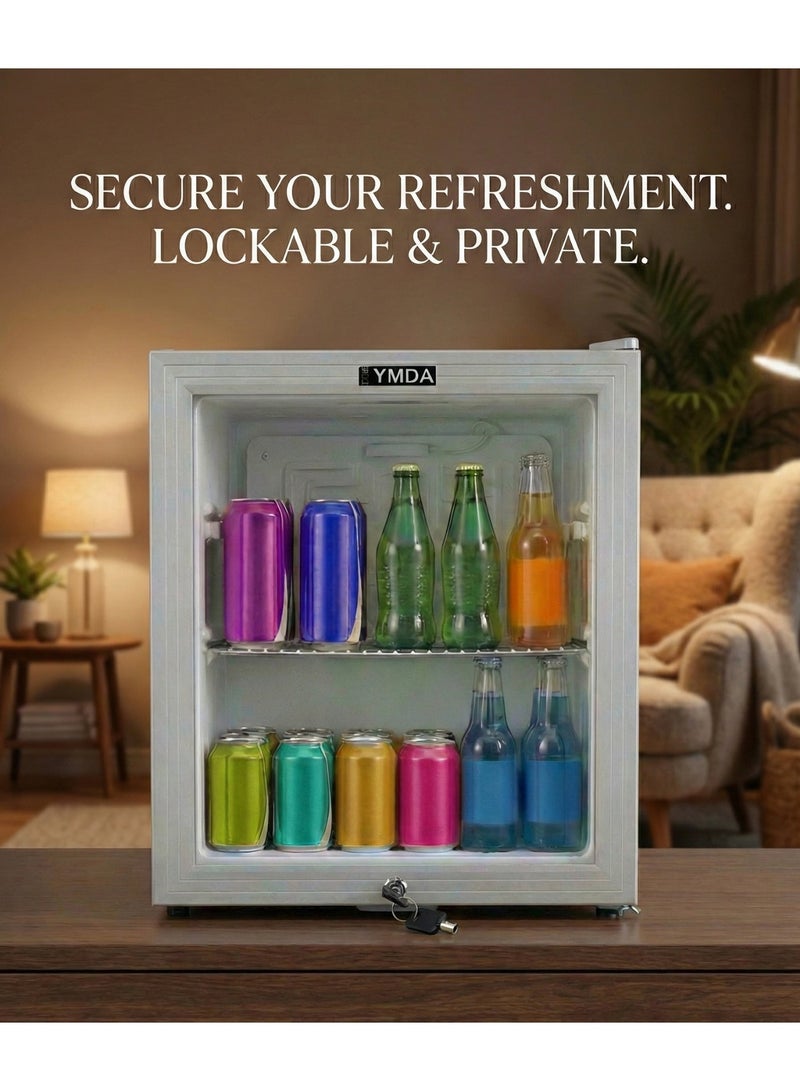 واي أم دي أيه ثلاجة صغيرة بباب زجاجي من YMDA، سعة 49 لترًا، طبقة زجاجية مزدوجة، تحكم في درجة الحرارة، أرفف قابلة للتعديل، إضاءة LED، قفل ومفتاح أمان، وضمان لمدة عام - لون رمادي YCC60G - Image 3