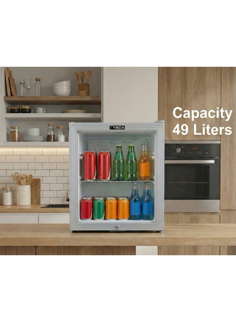 واي أم دي أيه ثلاجة صغيرة بباب زجاجي من YMDA، سعة 49 لترًا، طبقة زجاجية مزدوجة، تحكم في درجة الحرارة، أرفف قابلة للتعديل، إضاءة LED، قفل ومفتاح أمان، وضمان لمدة عام - لون رمادي YCC60G - Image 5