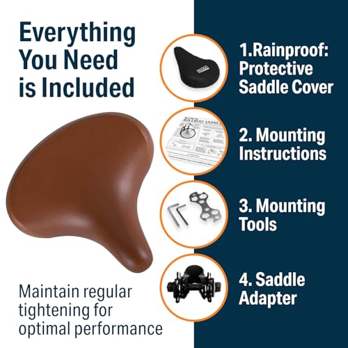 Bikeroo Wide Cruiser Saddle - Comfort Seat Fits Indoor & Outdoor Bicycles - Steel Spring & Elastomer Suspension - Memory Foam - Vintage Brown - Image 4