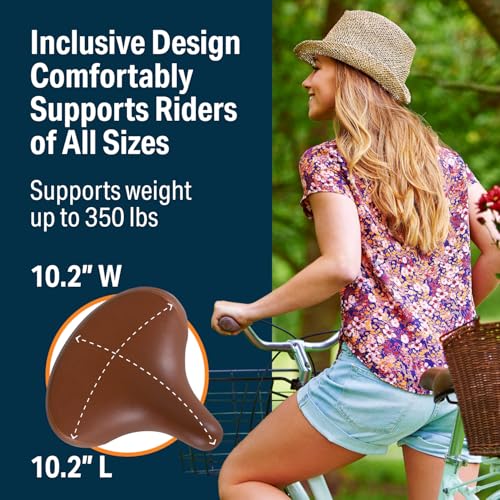 Bikeroo Wide Cruiser Saddle - Comfort Seat Fits Indoor & Outdoor Bicycles - Steel Spring & Elastomer Suspension - Memory Foam - Vintage Brown - Image 5