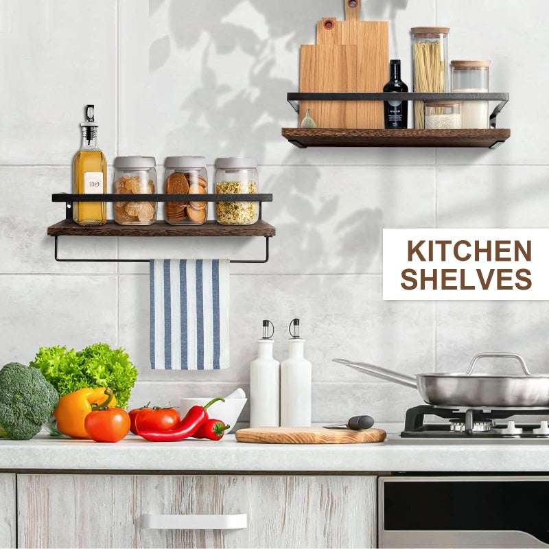 AGM Floating Shelves, 16.5 Bathroom Floating Shelf Set of 2, Carbonized Black Wall Storage Shelf with Towel Bar, Wall Mounted Shelves for Plants, Book, Bedroom, Kitchen, Living Room Decoration - Image 3