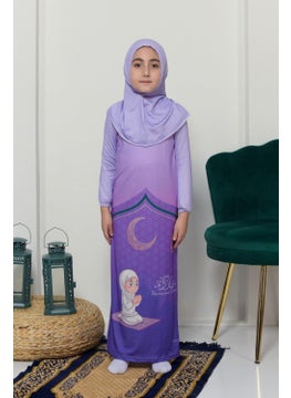 Altobeh Children's Prayer Set Practical One Piece Patterned Sleeves Removable Headscarf Lycra Hijab Dress (6-12 Years) 925-0201  - Image 1