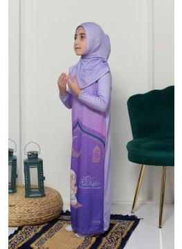 Altobeh Children's Prayer Set Practical One Piece Patterned Sleeves Removable Headscarf Lycra Hijab Dress (6-12 Years) 925-0201  - Image 2