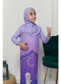 Altobeh Children's Prayer Set Practical One Piece Patterned Sleeves Removable Headscarf Lycra Hijab Dress (6-12 Years) 925-0201  - Image 3