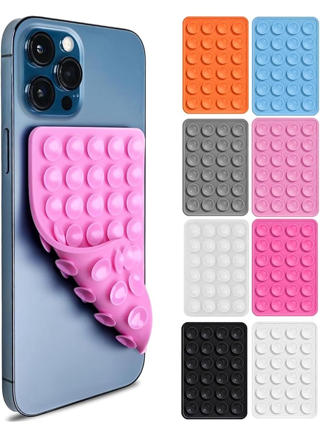S-TOP 8pcs Double Sided Suction Phone Case Mount, Silicone Suction Phone Case Grip, Hands-Free Washable & Reusable Mobile Accessory Holders for Videos, Selfies, (8 Colors) - Image 1