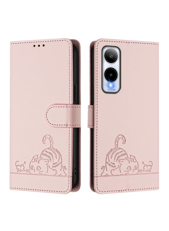 Zaboon Case For Cricket Icon 6 Cat Rat Embossed Pattern RFID Leather Phone Case with Lanyard - Image 2