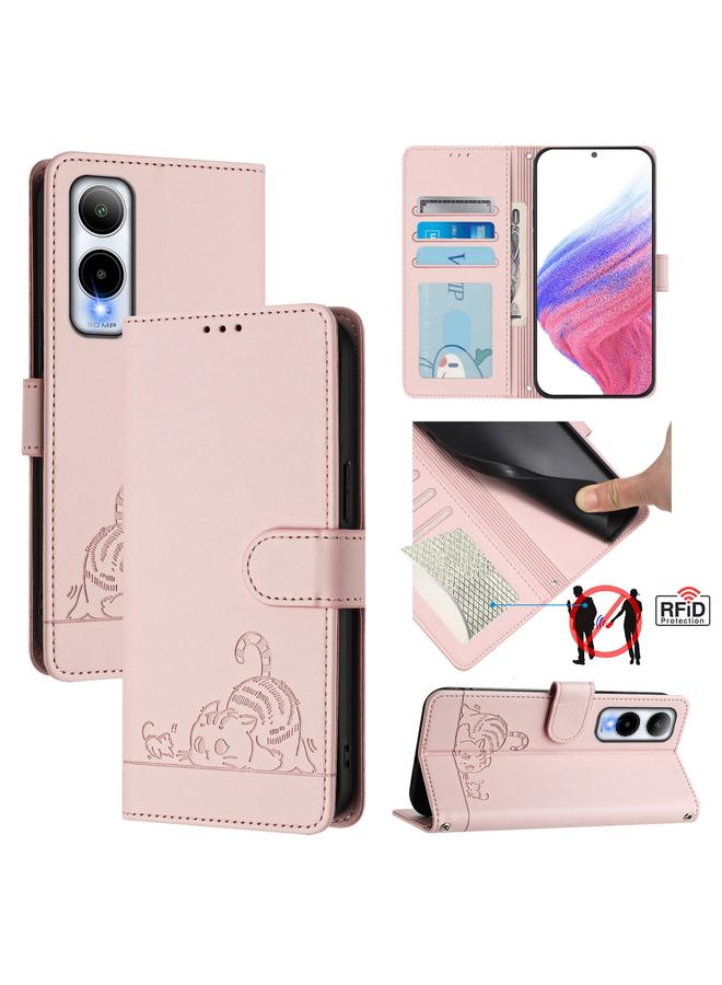 Zaboon Case For Cricket Icon 6 Cat Rat Embossed Pattern RFID Leather Phone Case with Lanyard - Image 1