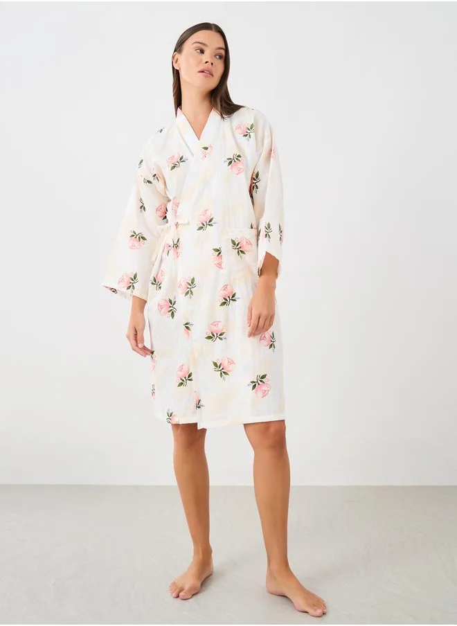 Styli Styli All-Over Floral Print Robe with Side Tie