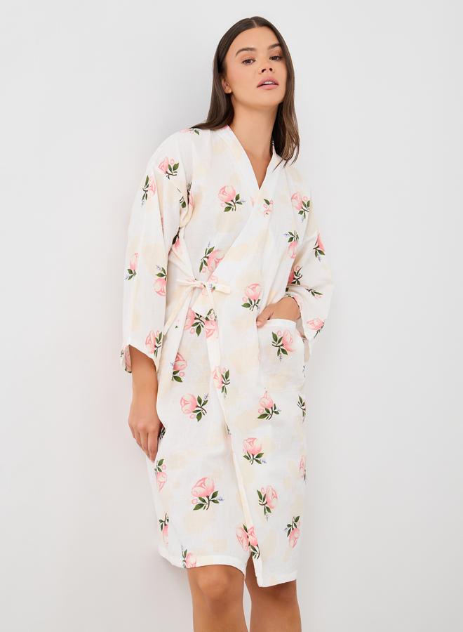 Styli Styli All-Over Floral Print Robe with Side Tie  - Image 1