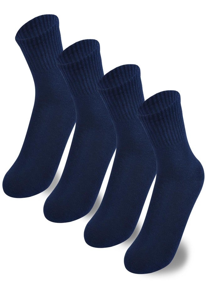 hakugoo Boys Crew Socks Kids Seamless Cotton Dress Socks Uniform Sock for Girls 4/8 Pairs, Navy,4 Pairs, 5-7 Years - Image 1