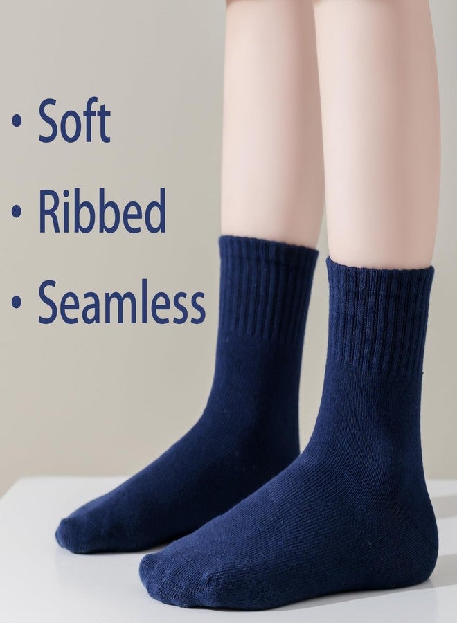 hakugoo Boys Crew Socks Kids Seamless Cotton Dress Socks Uniform Sock for Girls 4/8 Pairs, Navy,4 Pairs, 5-7 Years - Image 2