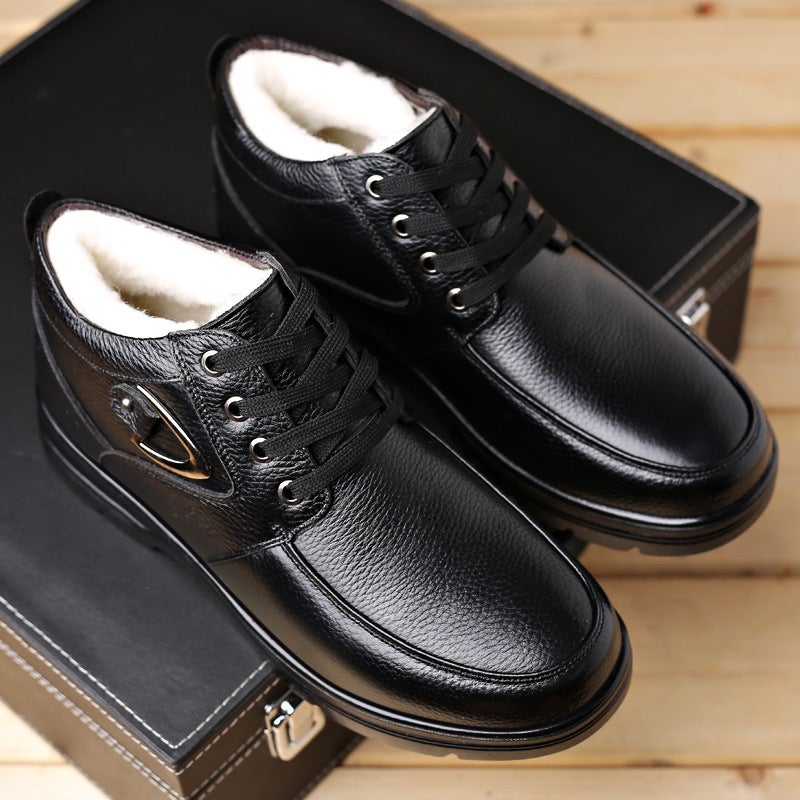 Winter Plus Velvet Warm Cotton Shoes Padded Wool Snow Boots Real Fur One Middle-Aged And Elderly Father Shoes A Generation Of Hair - Image 2