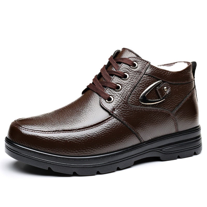 Winter Plus Velvet Warm Cotton Shoes Padded Wool Snow Boots Real Fur One Middle-Aged And Elderly Father Shoes A Generation Of Hair - Image 1