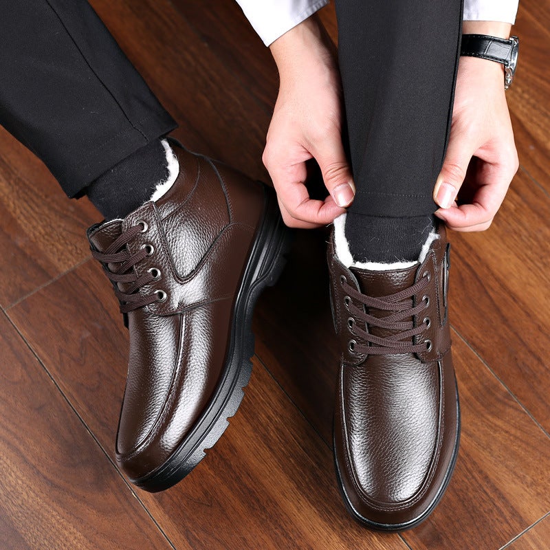 Winter Plus Velvet Warm Cotton Shoes Padded Wool Snow Boots Real Fur One Middle-Aged And Elderly Father Shoes A Generation Of Hair - Image 3