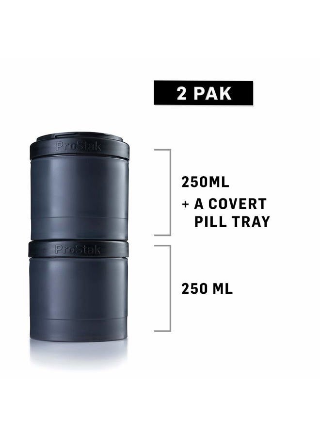 BlenderBottle زجاجة خلط برو ستاك للرجال والنساء مع حاوية أقراص (عبوة من 2)، أسود، 2x 250 مل + صينية أقراص - Image 2