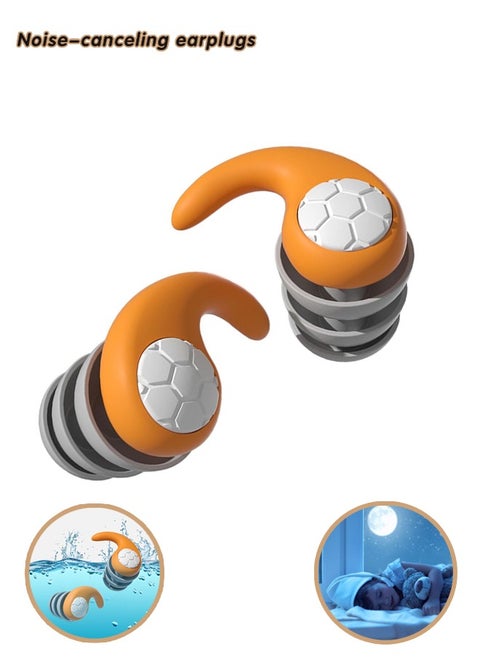 Swimming Earplugs, Soundproof Sleep Earplugs, Noise Canceling Ear Plugs, Waterproof Reusable, Portable(Orange)